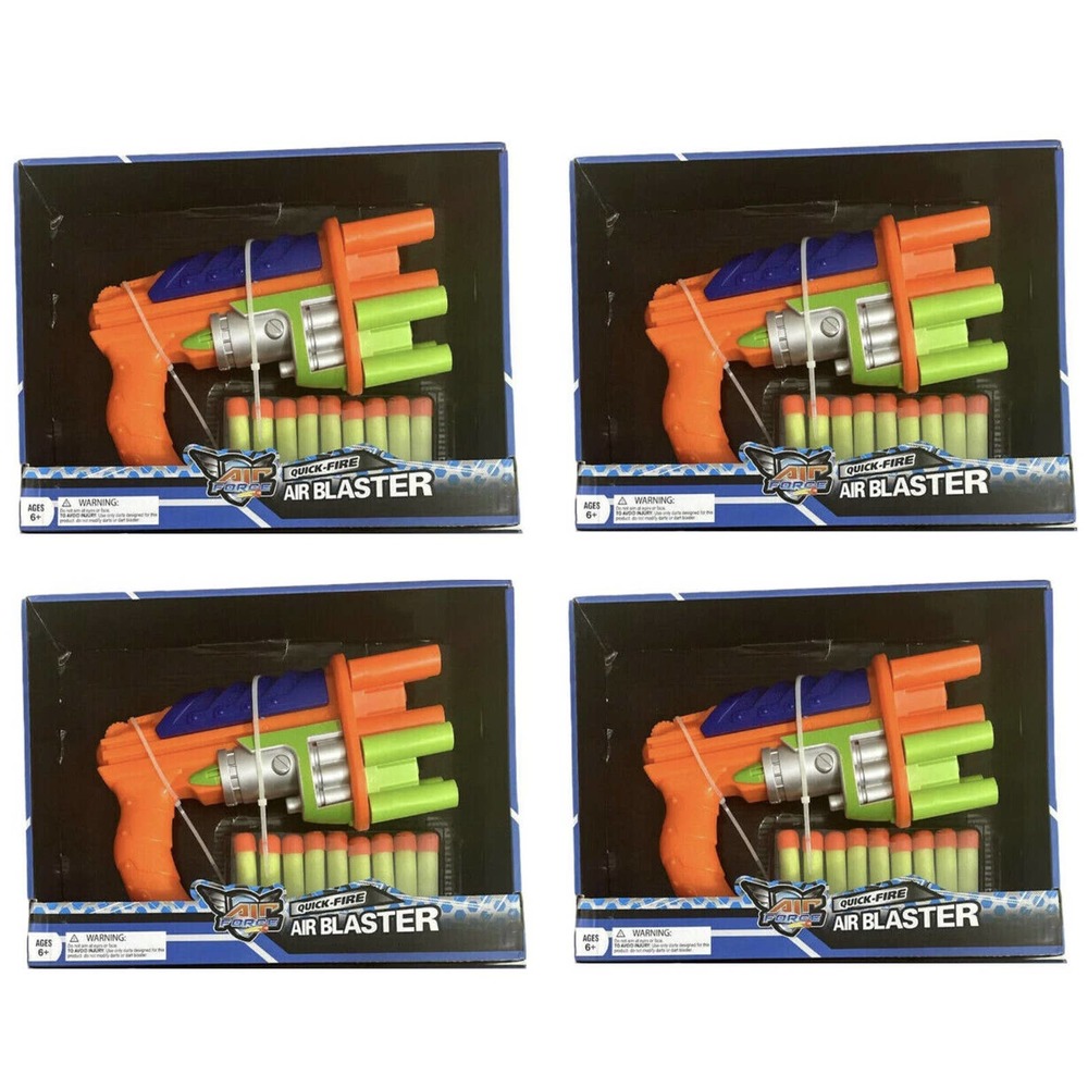 4 Pack Air Force Quick Fire Air Blaster Toy Soft Dart Gun w/ Darts Orange/Green
